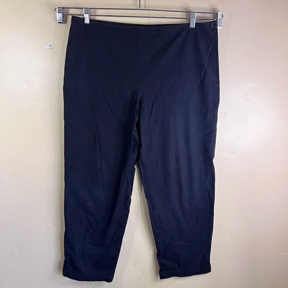Eileen Fisher Womens Black Pants Side Zip Tapered Straight Leg Size Large Career
